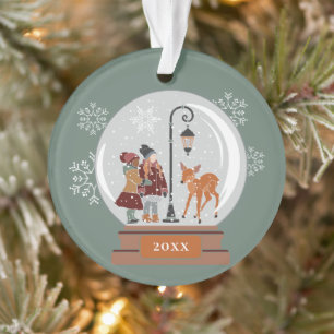 Christmas Snow Globe People & Deer, Personalised Ornament
