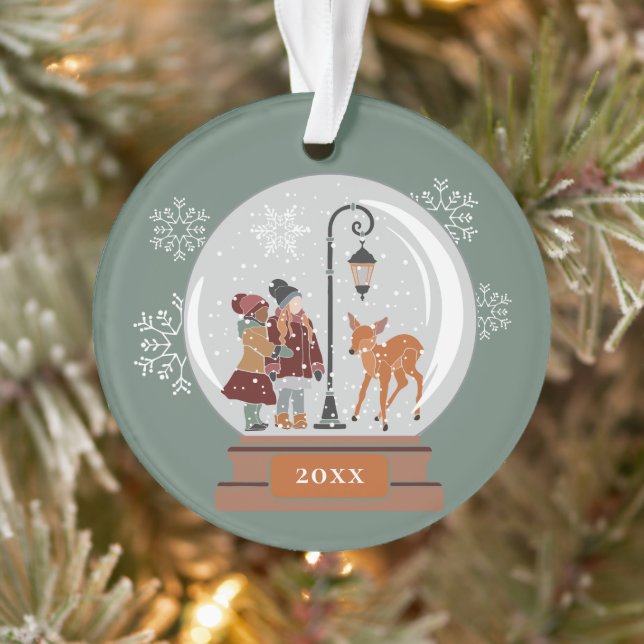 Christmas Snow Globe | People & Deer, Personalised Ornament (Tree)