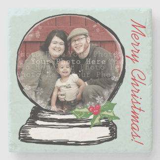 Christmas Snow Globe Photo Stone Coaster