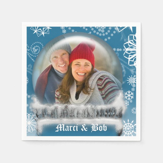 Christmas Snow Globe Photo Template Personalised Napkin (Front)