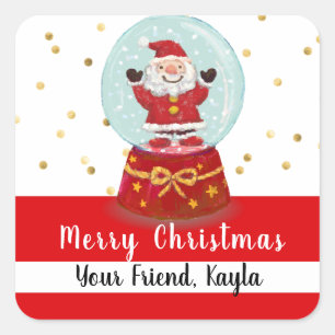 Christmas Snow Globe Santa Square Sticker