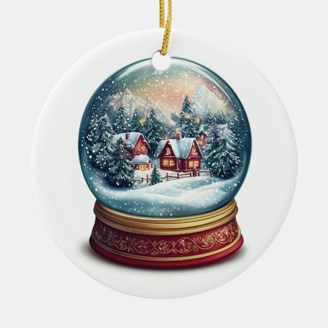 Christmas Snow globe with a tiny village design Ceramic Ornament (Front)