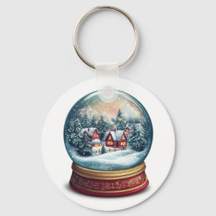 Christmas Snow globe with a tiny village design Key Ring