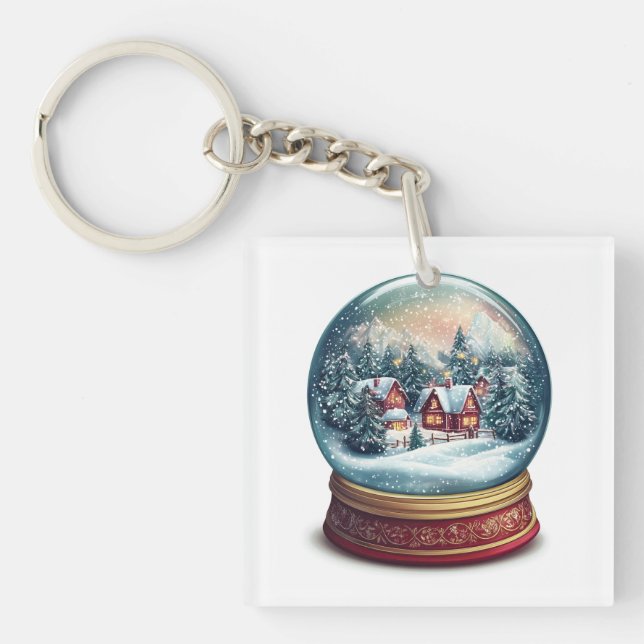 Christmas Snow globe with a tiny village design Key Ring (Front)