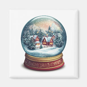 Christmas Snow globe with a tiny village design Magnet