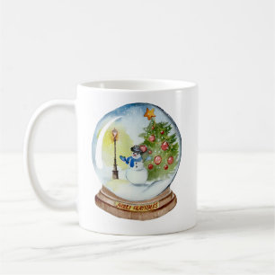 Christmas Snow Globe with Snowman & Tree Coffee Mug