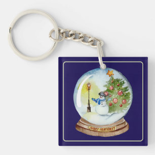 Christmas Snow Globe with Snowman & Tree Key Ring