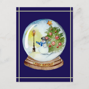 Christmas Snow Globe with Snowman & Tree Postcard