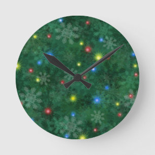 Christmas Snow Lights Round Clock