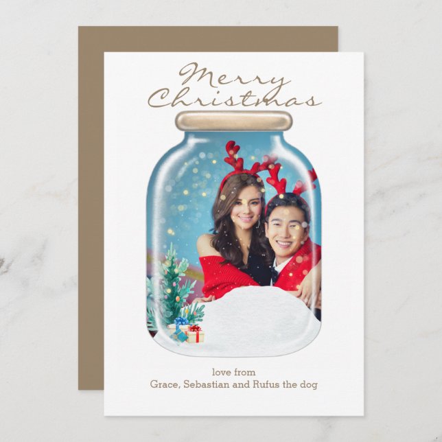 Christmas Snow Mason Jar Photo Personalised Card (Front/Back)
