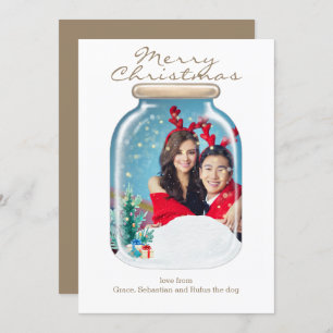 Christmas Snow Mason Jar Photo Personalised Card