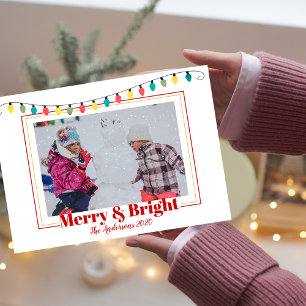 Christmas Snow Merry & Bright Photo Lights Holiday Card