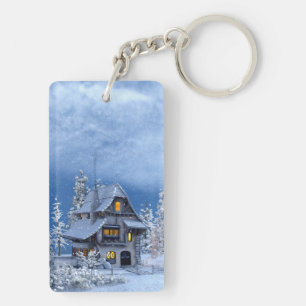 Christmas Snow on Gingerbread House Key Ring