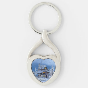 Christmas Snow on Gingerbread House Key Ring