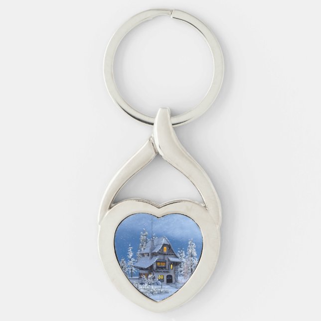Christmas Snow on Gingerbread House Key Ring (Front)