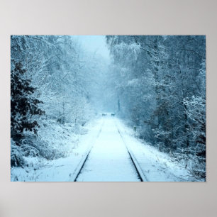 Christmas Snow on Railroad Tracks Poster