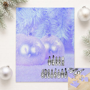 Christmas Snow People Carolers Blue Winter Vert Jigsaw Puzzle
