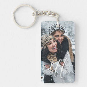 Christmas Snow Photo and Script Text Best Friend Key Ring