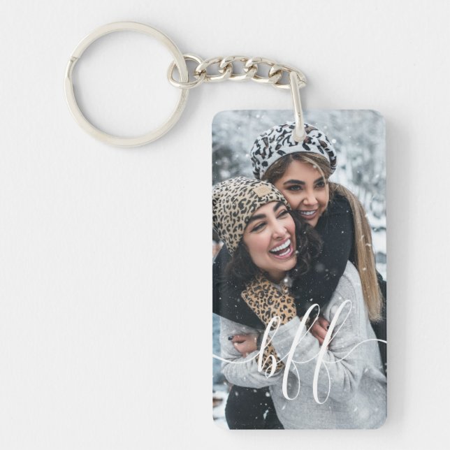 Christmas Snow Photo and Script Text Best Friend Key Ring (Front)