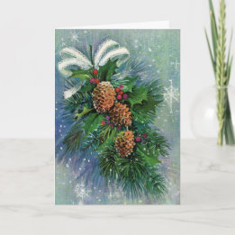 Christmas Snow & Pine Cones Mid-century Card