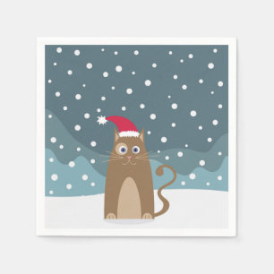 Christmas snow santa hat cat napkin