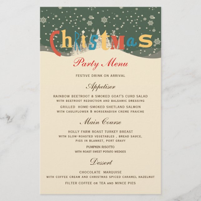 CHRISTMAS SNOW SCENE | CHRISTMAS PARTY MENU (Front)