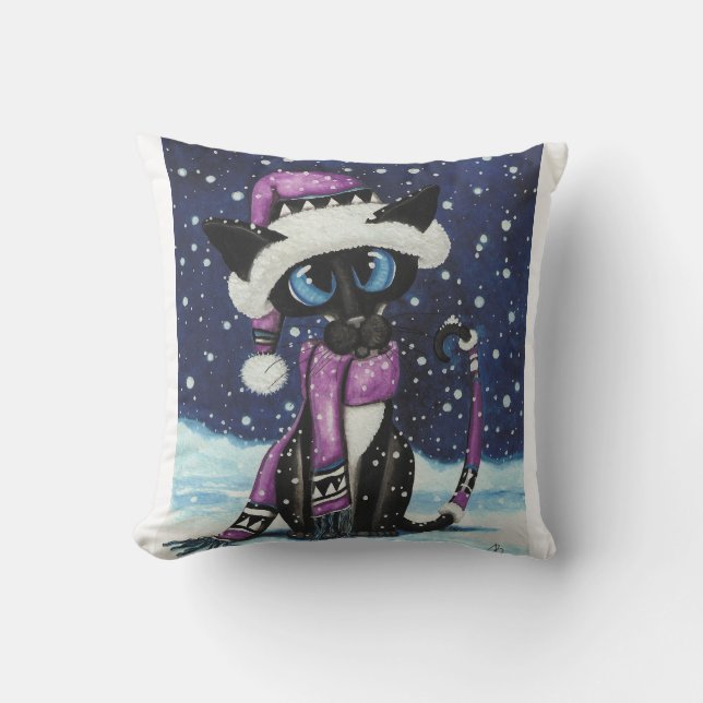 Christmas Snow Siamese Cat American MoJo Pillows (Front)