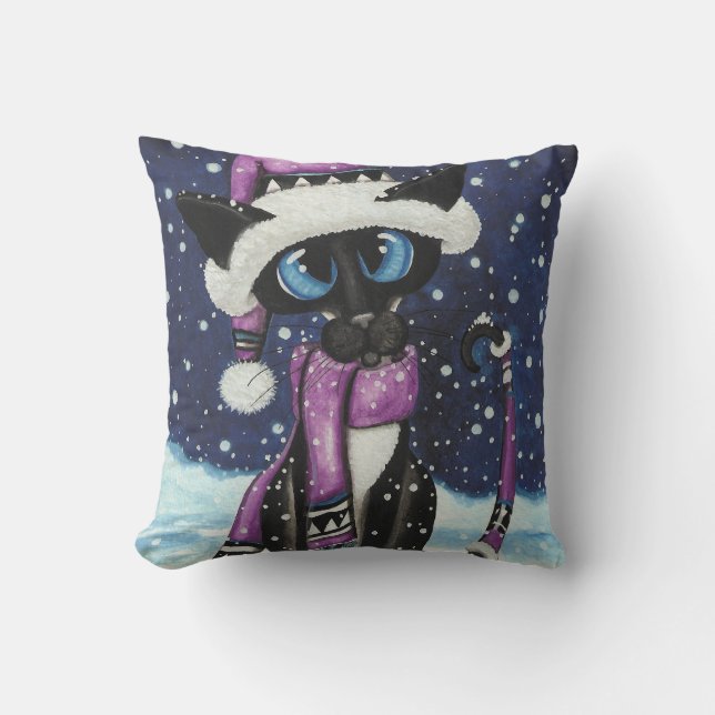 Christmas Snow Siamese Cat American MoJo Pillows (Front)