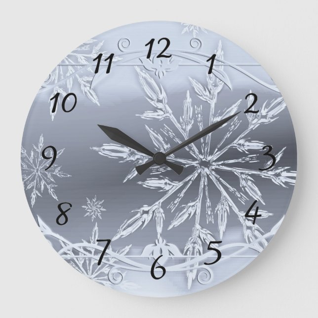 Christmas snow silver large clock (Front)