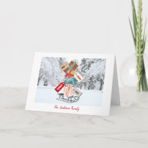 Christmas Snow Sled Name Pretty Cheerful Vintage  Card