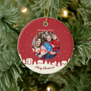 Christmas Snow Village Custom Photo Ceramic Ornament