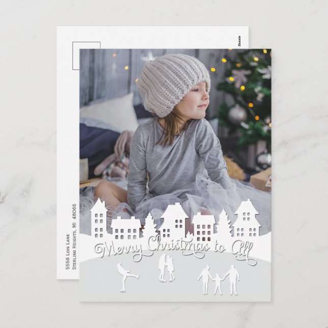 Christmas Snow White Village Silhouette Holiday Postcard (Front/Back)