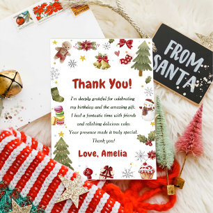 Christmas Snowan Birthday Party Thank You Card