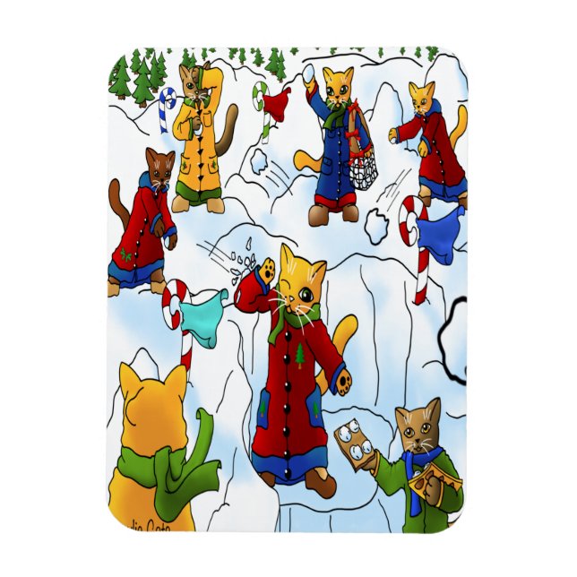 Christmas Snowball Fight Cats Magnet (Vertical)