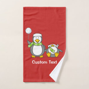 Christmas Snowballing penguins Bath Towel Set
