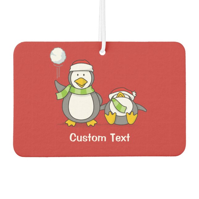 Christmas Snowballing penguins Car Air Freshener (Front)