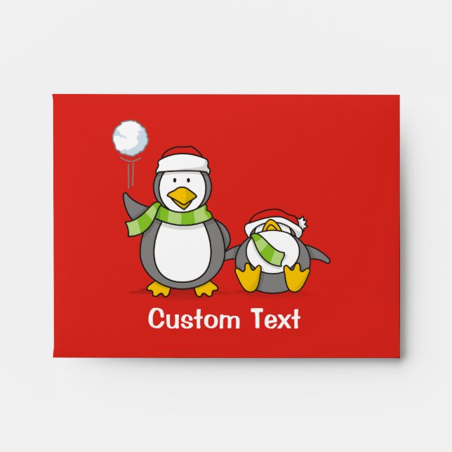 Christmas Snowballing penguins Envelopes (Front)