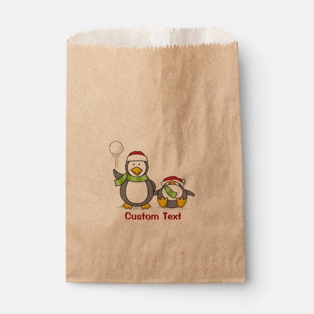 Christmas Snowballing penguins Favour Bag (Front)