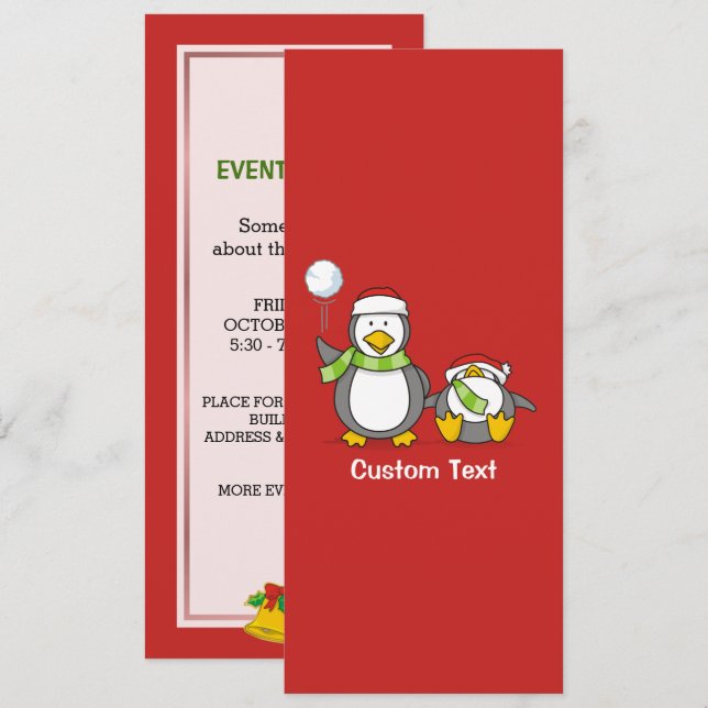 Christmas Snowballing penguins Invitation (Front/Back)