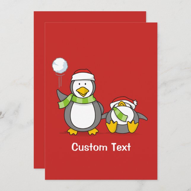 Christmas Snowballing penguins Invitation (Front/Back)