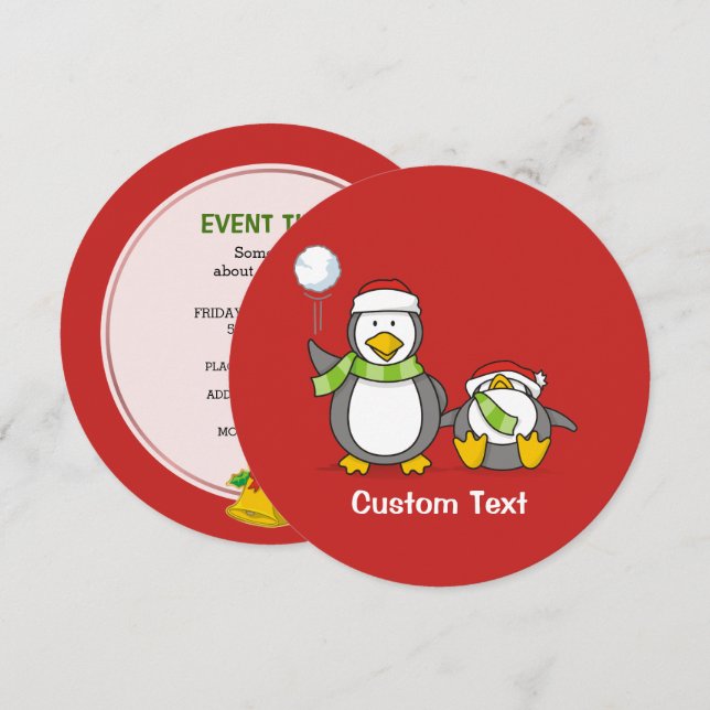 Christmas Snowballing penguins Invitation (Front/Back)