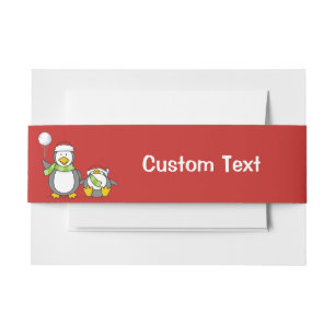 Christmas Snowballing penguins Invitation Belly Band
