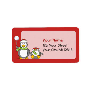 Christmas Snowballing penguins Label