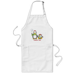 Christmas Snowballing penguins Long Apron