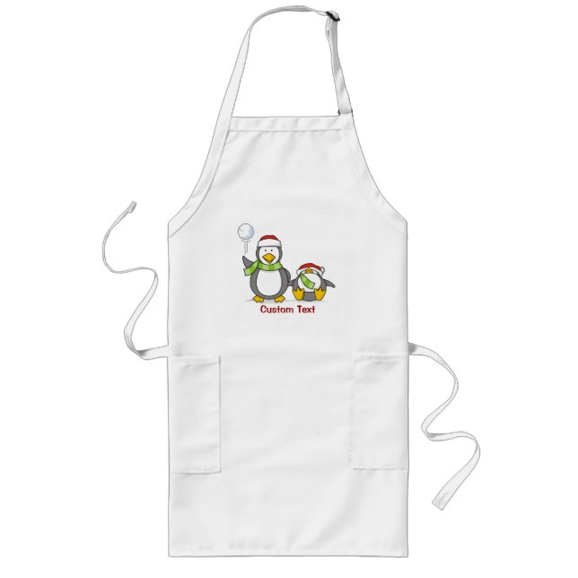 Christmas Snowballing penguins Long Apron (Front)
