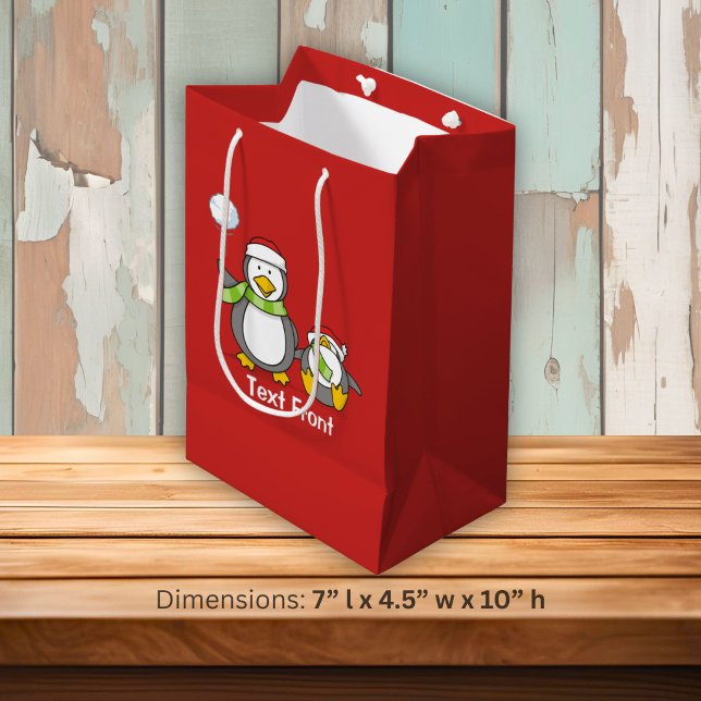 Christmas Snowballing penguins Medium Gift Bag (Creator Uploaded)