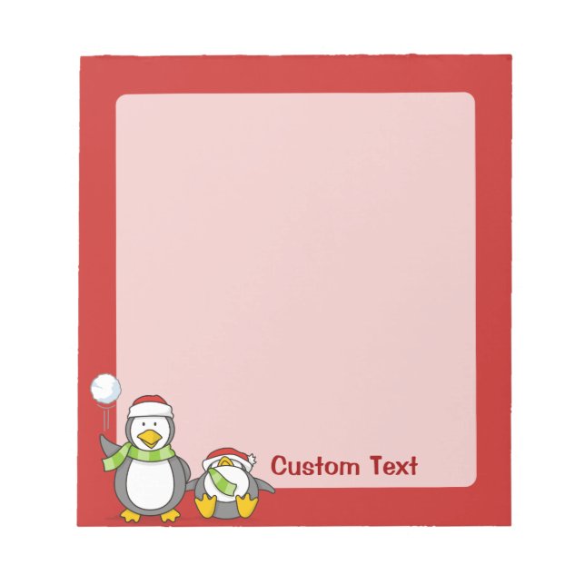 Christmas Snowballing penguins Notepad (Front)