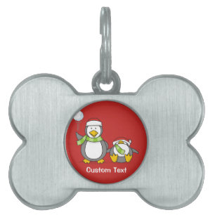 Christmas Snowballing penguins Pet Name Tag