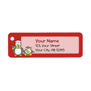 Christmas Snowballing penguins Return Address Label