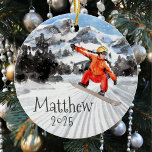 Christmas Snowboard Snowboarding Personalised   Ceramic Ornament<br><div class="desc">This design may be personalised in the area provided by changing the photo and/or text. Or it can be customised by clicking Personalise this Template and then choosing the click to customise further option and delete or change the colour of the background, add text, change the text colour or style,...</div>